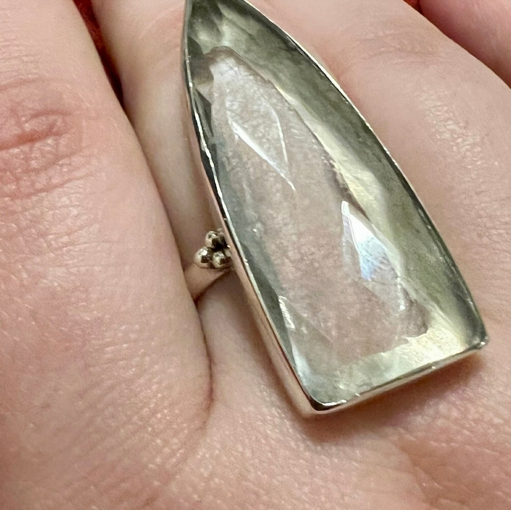 Sterling silver 925 Large Quartz Crystal ring Size 8 1/4